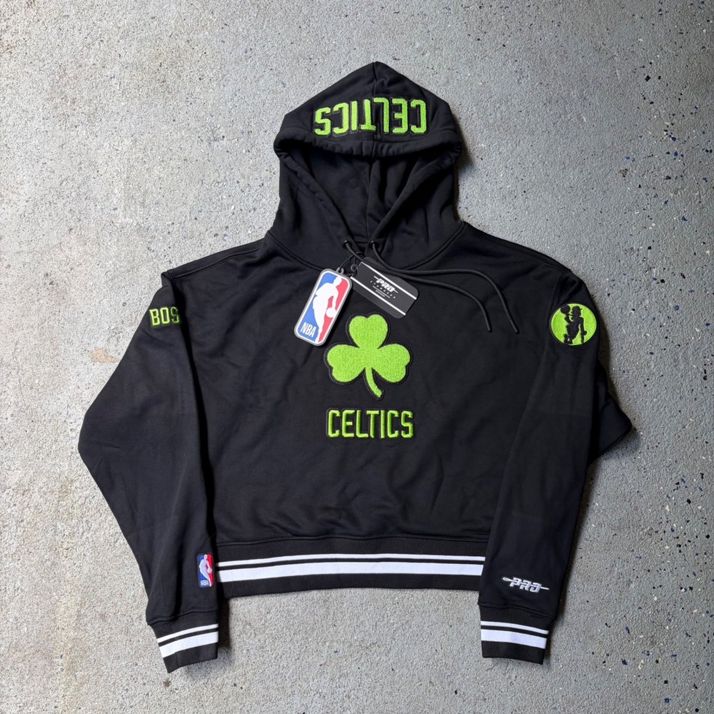 Pro Standard Boston Celtics NBA Cropped Hoodie Black Neon Green BBCC516018 XS